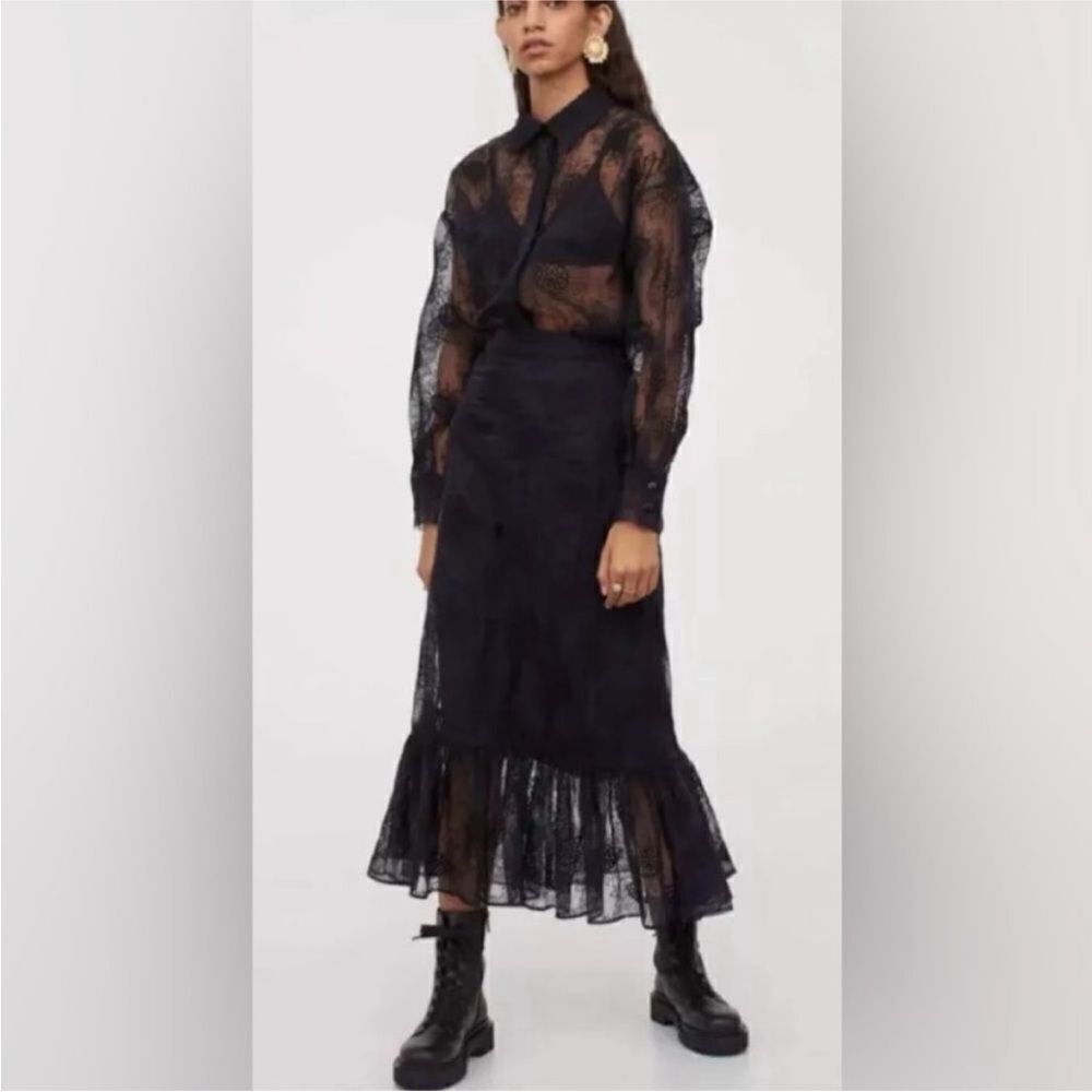 NWT Sandra Mansour x H&M Elegant Black Lace Maxi Skirt, US6